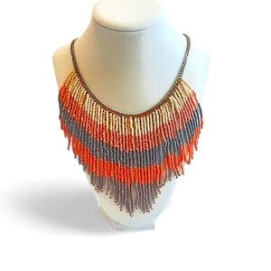 ZAD Beaded Fringe Necklace - Boho Statement